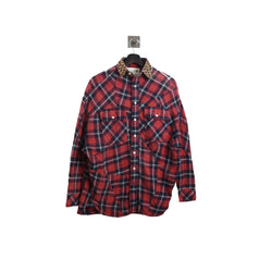R13 Leopard Collar Mixed Up Flannel Shirt Red - NOBLEMARS