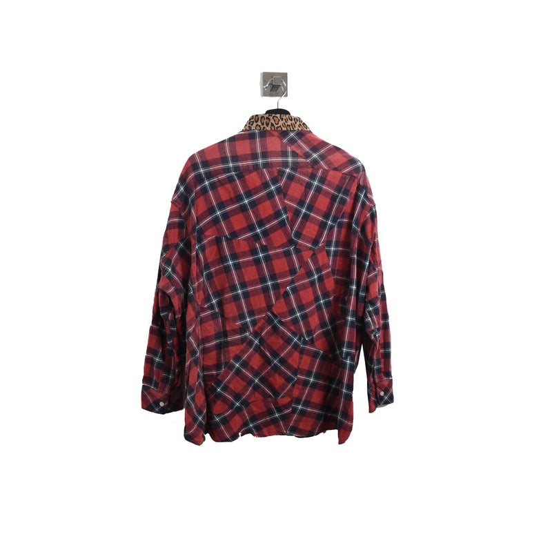 R13 Leopard Collar Mixed Up Flannel Shirt Red - NOBLEMARS