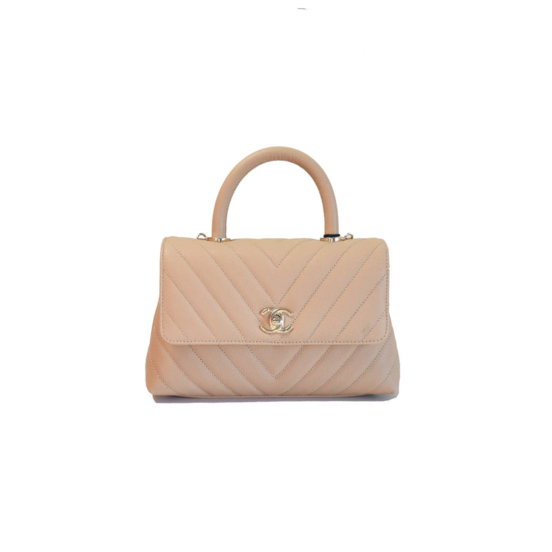 Chanel Coco Chevron Bag Small Beige - NOBLEMARS