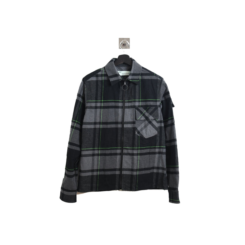 Off-White Flannel Shirt Lime Black Grey - NOBLEMARS