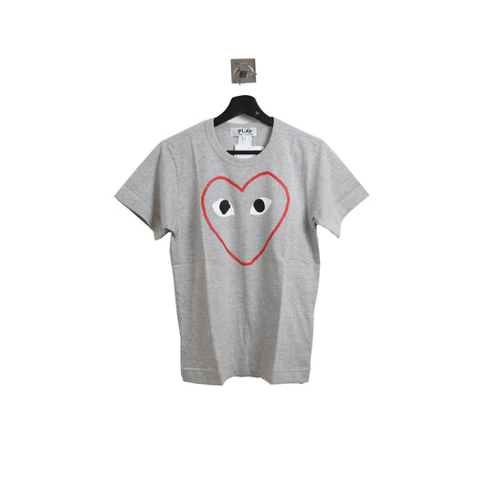 Comme Des Garcons Play Red Outlined Heart Tee Grey - NOBLEMARS