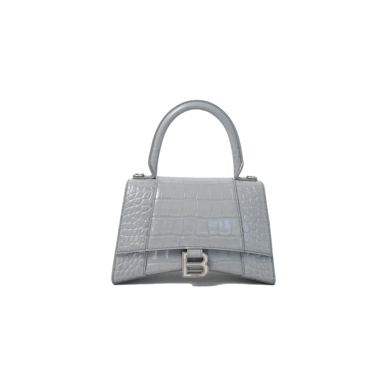 Balenciaga S Embossed Croc Hourglass Top Handle Bag Grey - NOBLEMARS