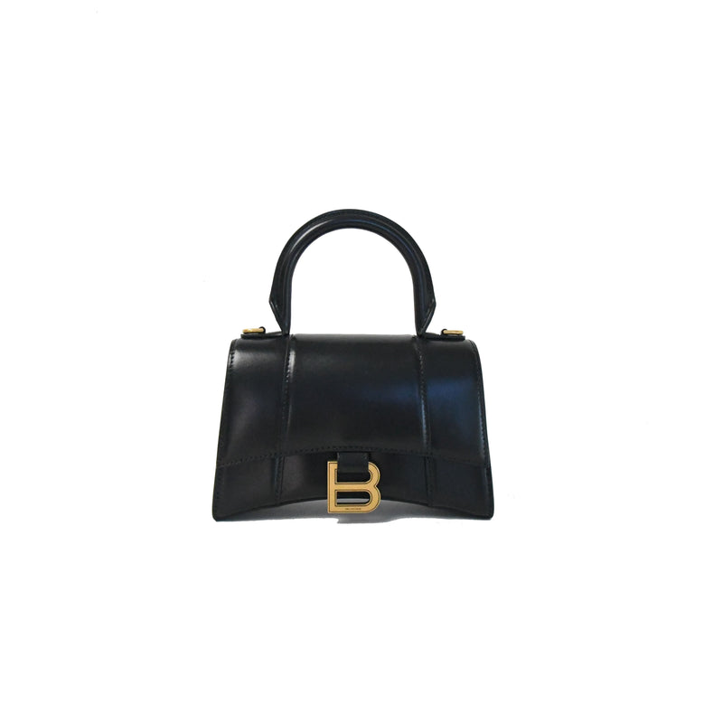Balenciaga XS Hourglass Smooth Calfskin Top Handle Bag Black - NOBLEMARS