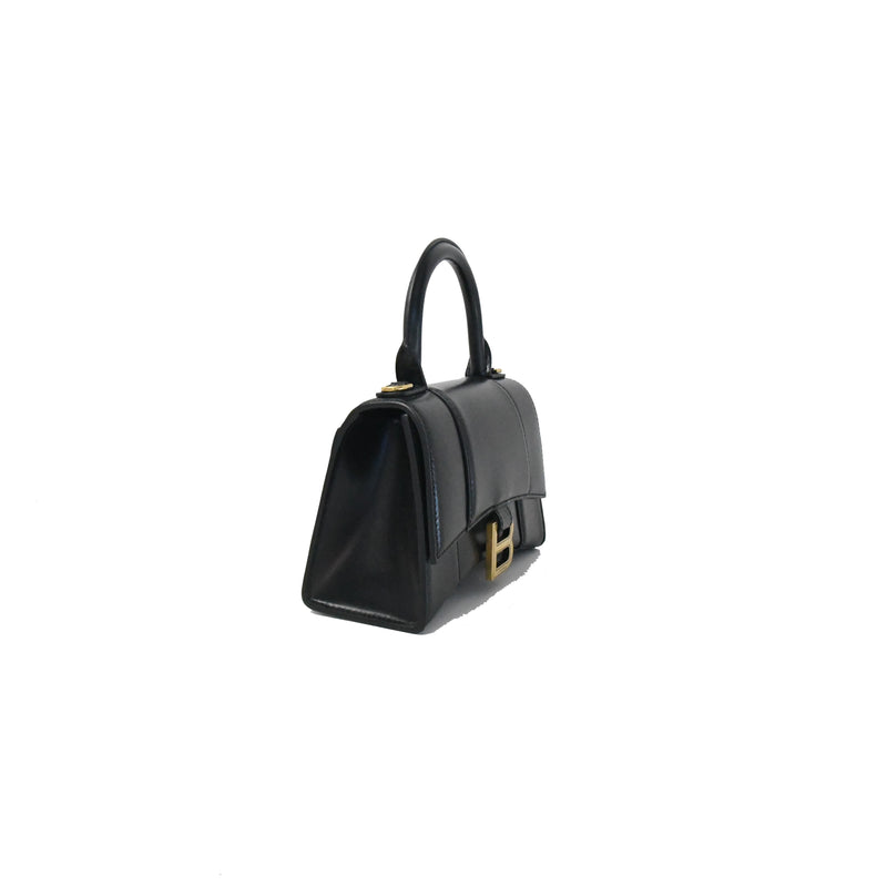 Balenciaga XS Hourglass Smooth Calfskin Top Handle Bag Black - NOBLEMARS