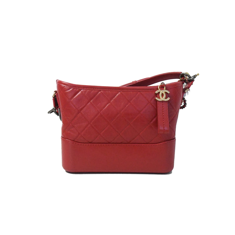 Chanel Aged Calfskin Gabrielle Hobo Bag Red - NOBLEMARS