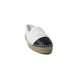 Chanel Leather Espadrilles White and Black Ankle Strapped Wedge Size EUR38  $925