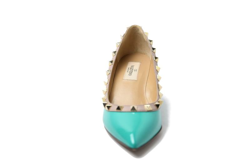 Valentino Rockstud Patent Leather Wedge Pumps Turquoise 60 - NOBLEMARS