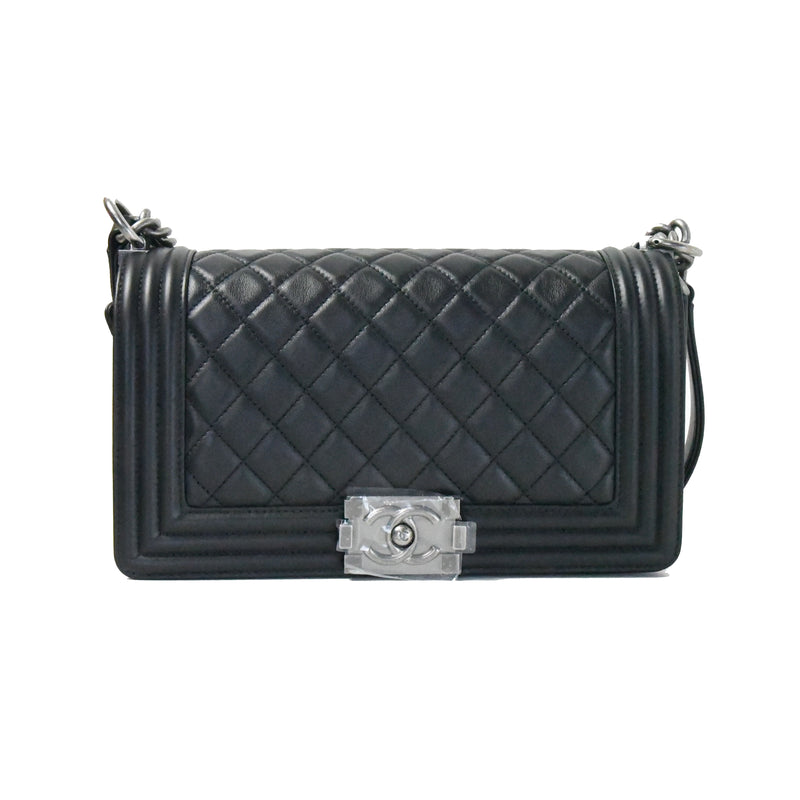 Chanel Swarovski Crystal Boy Bag- Black Leather with Ruthenium HW For Sale  at 1stDibs