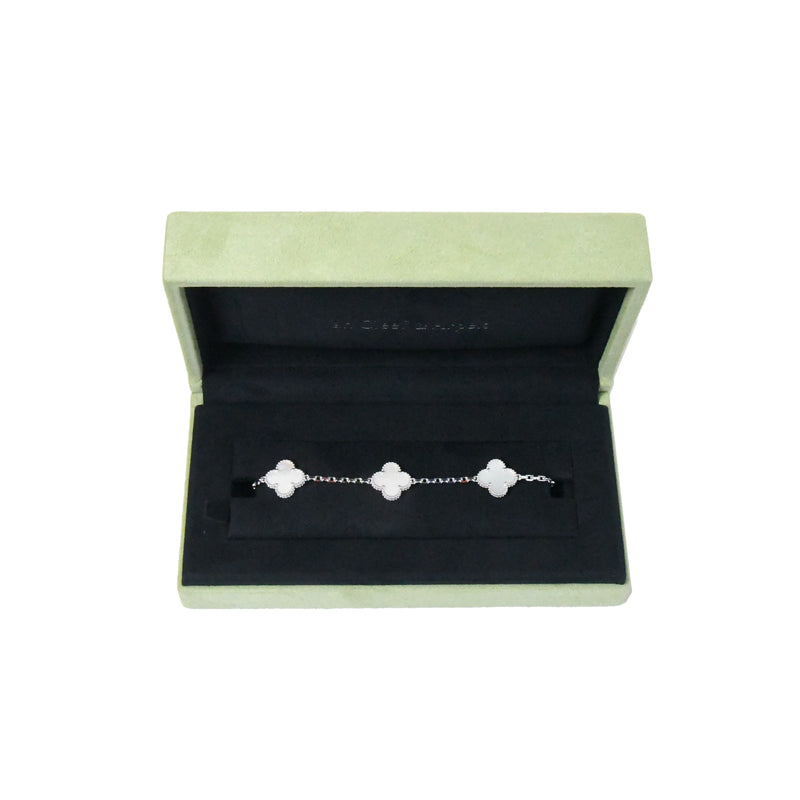 Van Cleef & Arpels Vintage Alhambra Bracelet 5 Motifs White Gold Mother of Pearl - NOBLEMARS