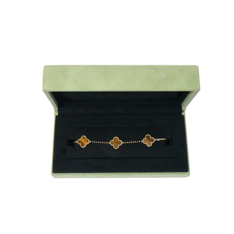 Van Cleef & Arpels Vintage Alhambra Bracelet 5 Motifs Yellow Gold Tiger Eye - NOBLEMARS