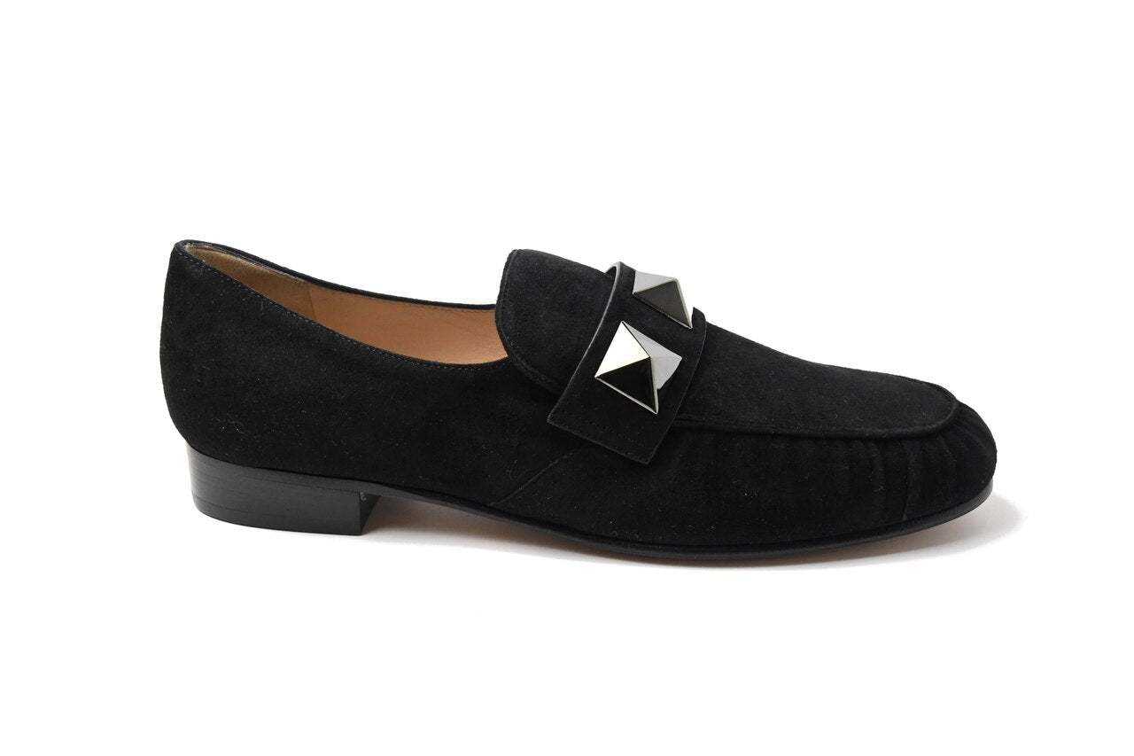 Valentino Macro Studs Suede Loafer Black 25 - NOBLEMARS