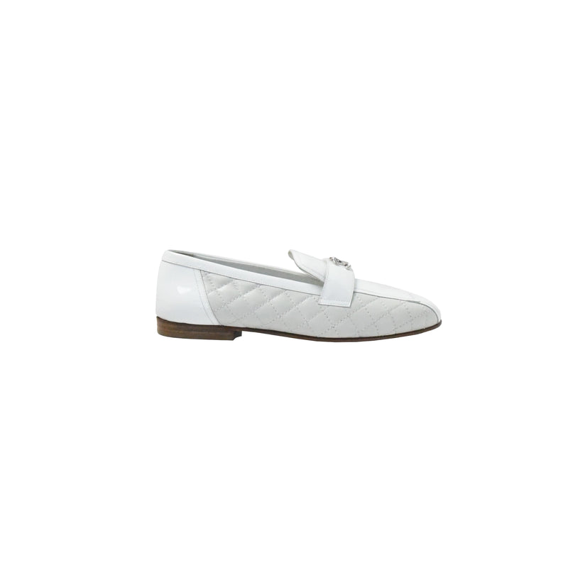 Chanel Patent Calfskin Mocassins Loafers White - NOBLEMARS