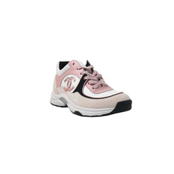 Chanel CC Logo Nylon Suede Sneaker Pink White Black - NOBLEMARS