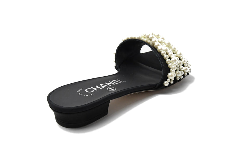 Chanel Mules Satin Pearl Slipper Black - NOBLEMARS
