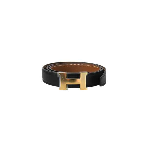 Hermes Mini Constance Belt Gold Buckle & Reversible Leather Strap 24mm Noir/Gold - NOBLEMARS