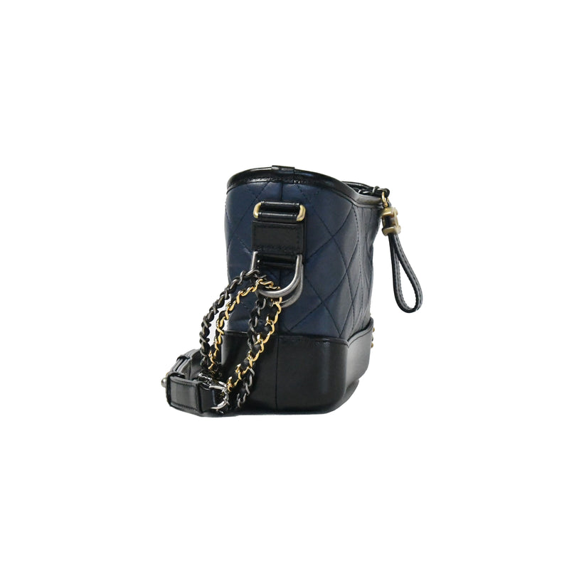 Chanel Gabrielle Calfskin Small Hobo Bag Navy Blue - NOBLEMARS