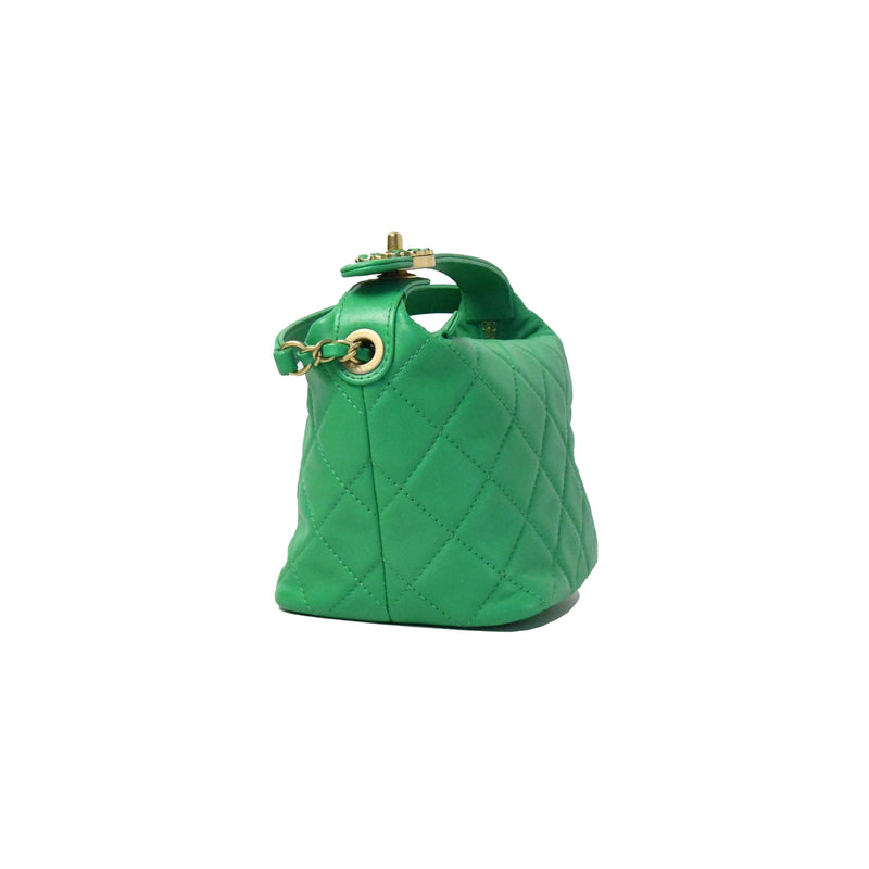 Chanel Small Lambskin Gold HW Hobo Bag Green - NOBLEMARS