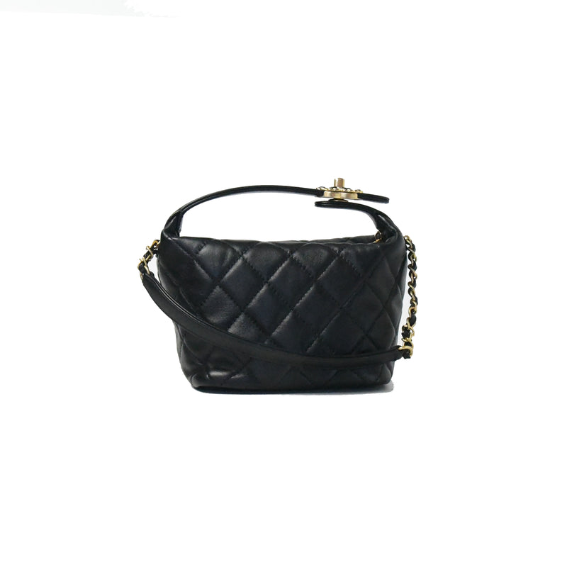 Chanel Small Lambskin Gold HW Hobo Bag Black - NOBLEMARS