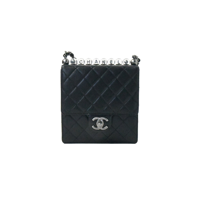 Chanel Goatskin Acrylic Beads & Ruthenium Metal Flap Bag Black