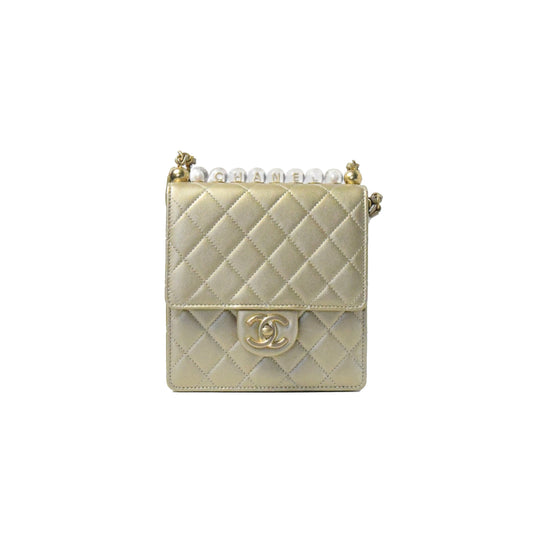 Chanel Goatskin Acrylic Beads & Gold-Tone Metal Flap Bag Gold - NOBLEMARS