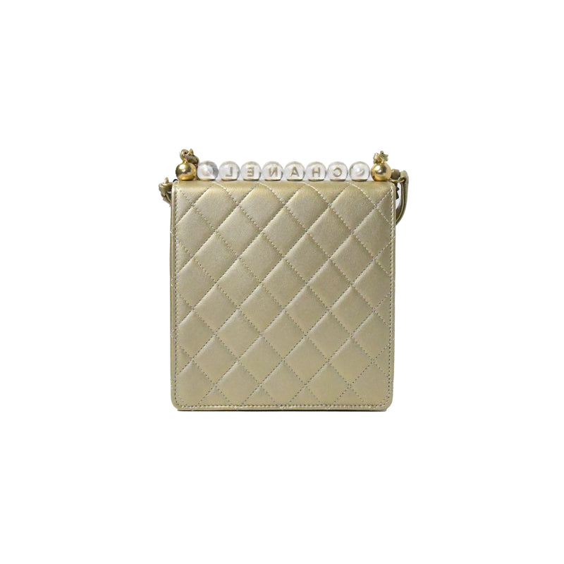 Chanel Goatskin Acrylic Beads & Gold-Tone Metal Flap Bag Gold