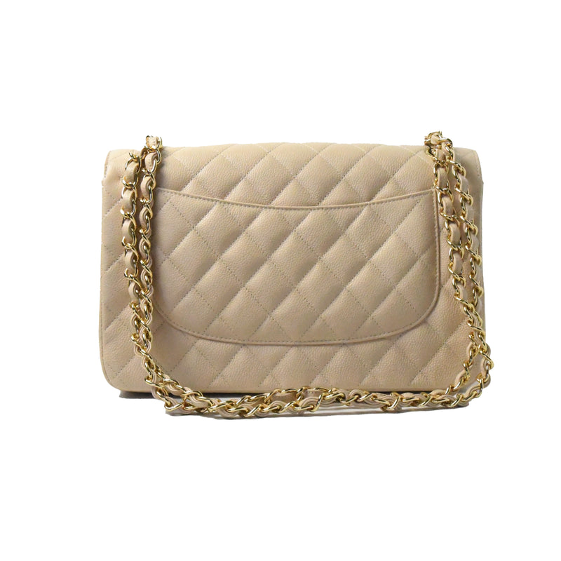 Chanel Jumbo CF Caviar Skin Gold HW Hand Bag Beige - NOBLEMARS