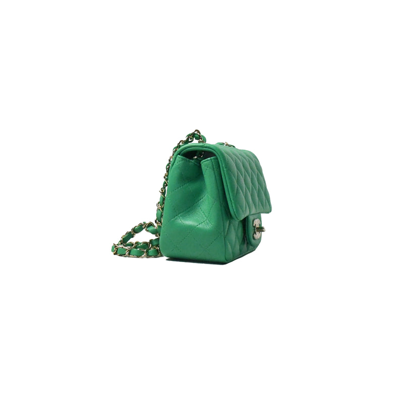 Chanel Mini Flap Bag Lambskin & Silver HW Green - NOBLEMARS