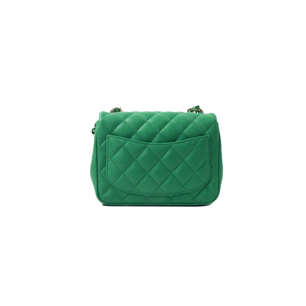 Chanel Mini Flap Bag Lambskin & Silver HW Green