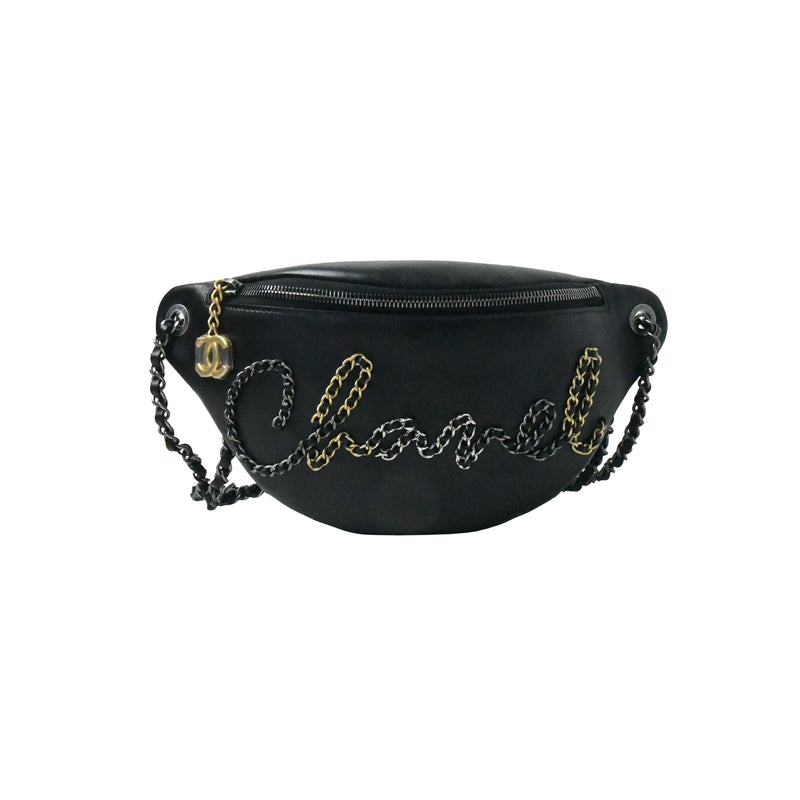Chanel Calfskin Waist Bag Gold HW Black - NOBLEMARS