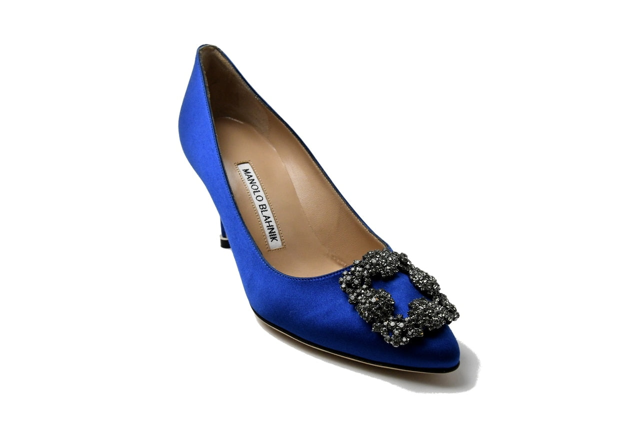 Manolo Blahnik Hangisi Satin Blue 70 - NOBLEMARS