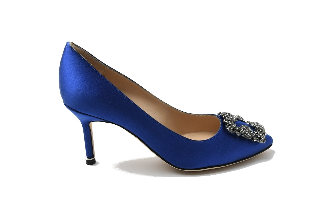 Manolo Blahnik Hangisi Satin Blue 70 - NOBLEMARS