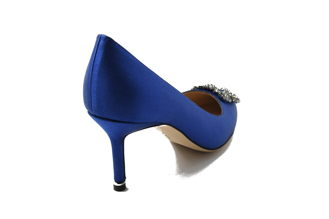 Manolo Blahnik Hangisi Satin Blue 70 - NOBLEMARS