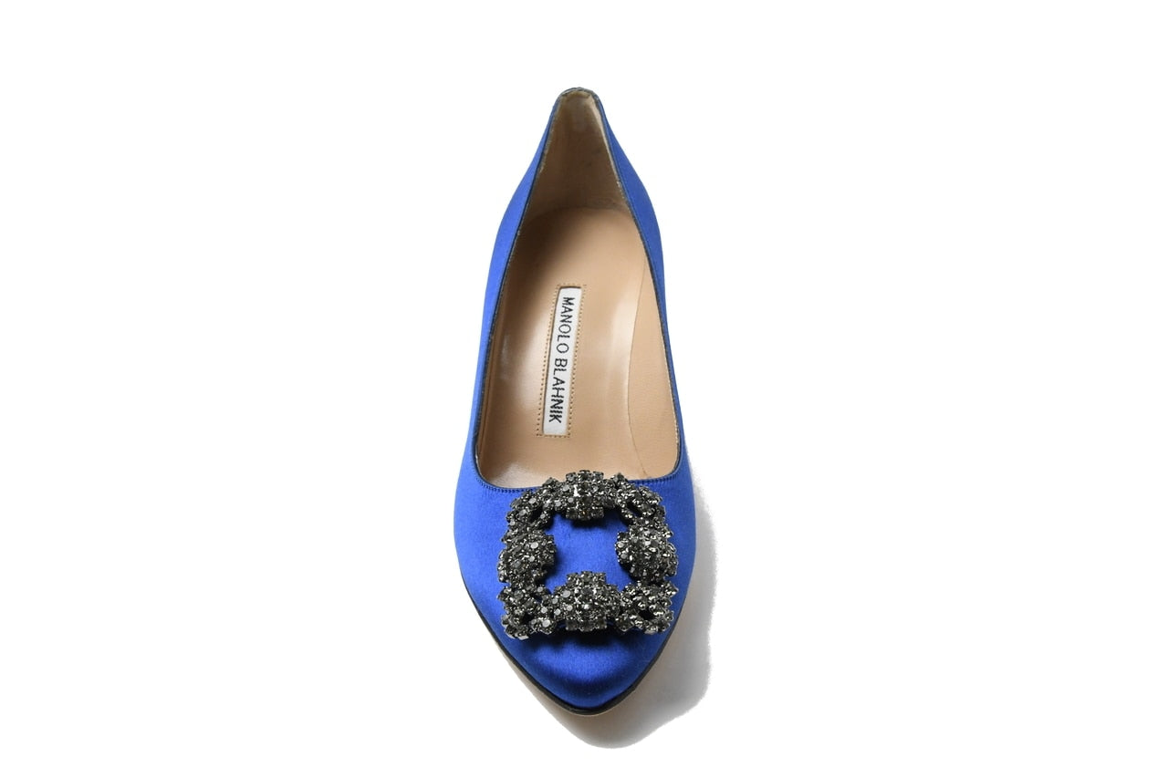 Manolo Blahnik Hangisi Satin Blue 70 - NOBLEMARS