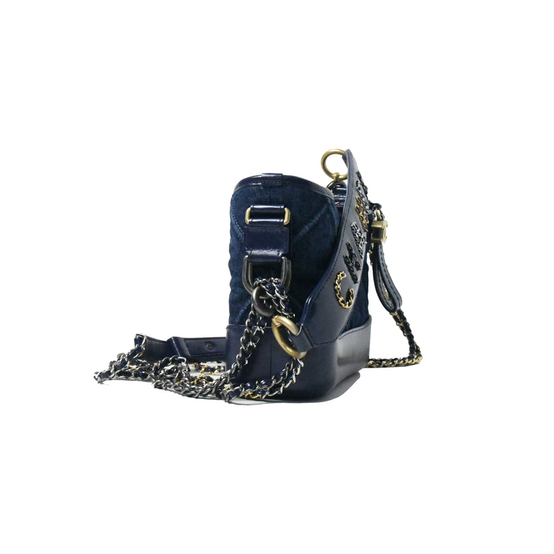 Chanel Gabrielle small size hobo bag in denim with gold and silver hardware  at 1stDibs