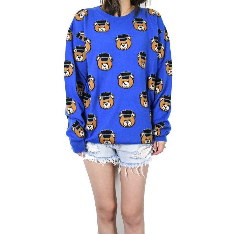 Moschino Intarsia Teddy bear Sweater /Blue - NOBLEMARS