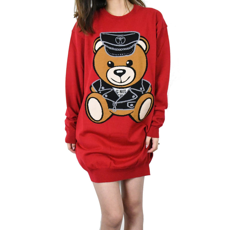 Moschino "Biker Teddy Bear" Dress Pullover /Red - NOBLEMARS