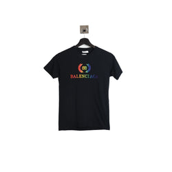 Balenciaga Rainbow Embroidered Logo Tee Black - NOBLEMARS