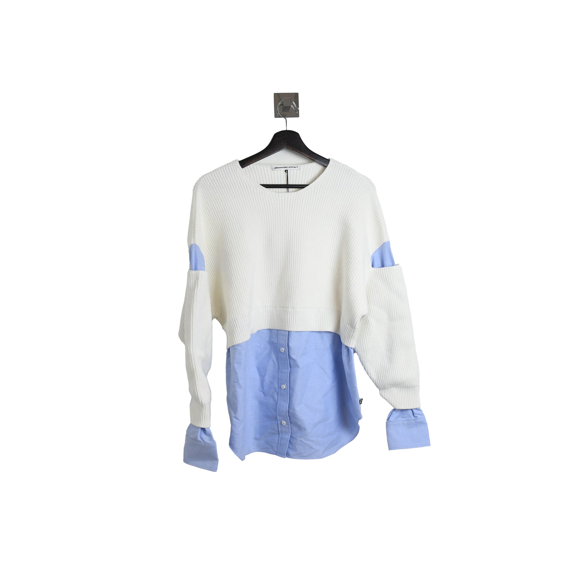 Alexander Wang Ribbed Bi-Layer Pullover with Oxford Shirt Ivory - NOBLEMARS