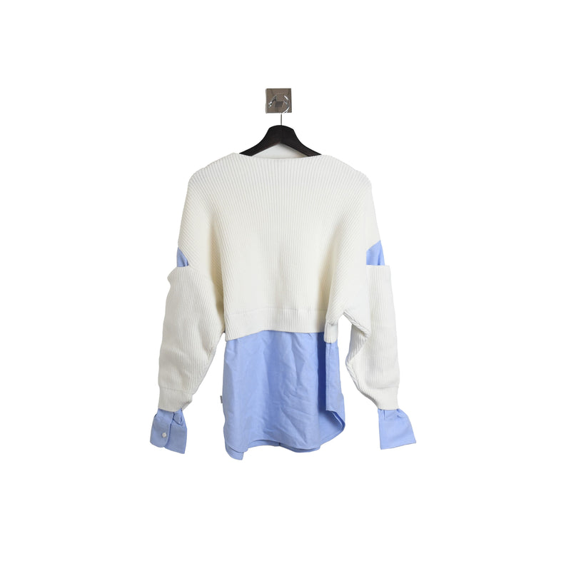 Alexander Wang Ribbed Bi-Layer Pullover with Oxford Shirt Ivory - NOBLEMARS