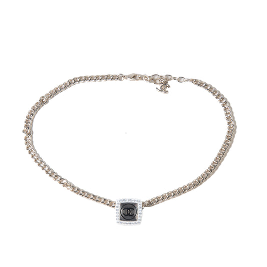 Chanel CC Square Necklace Gold White Black Crystal - NOBLEMARS