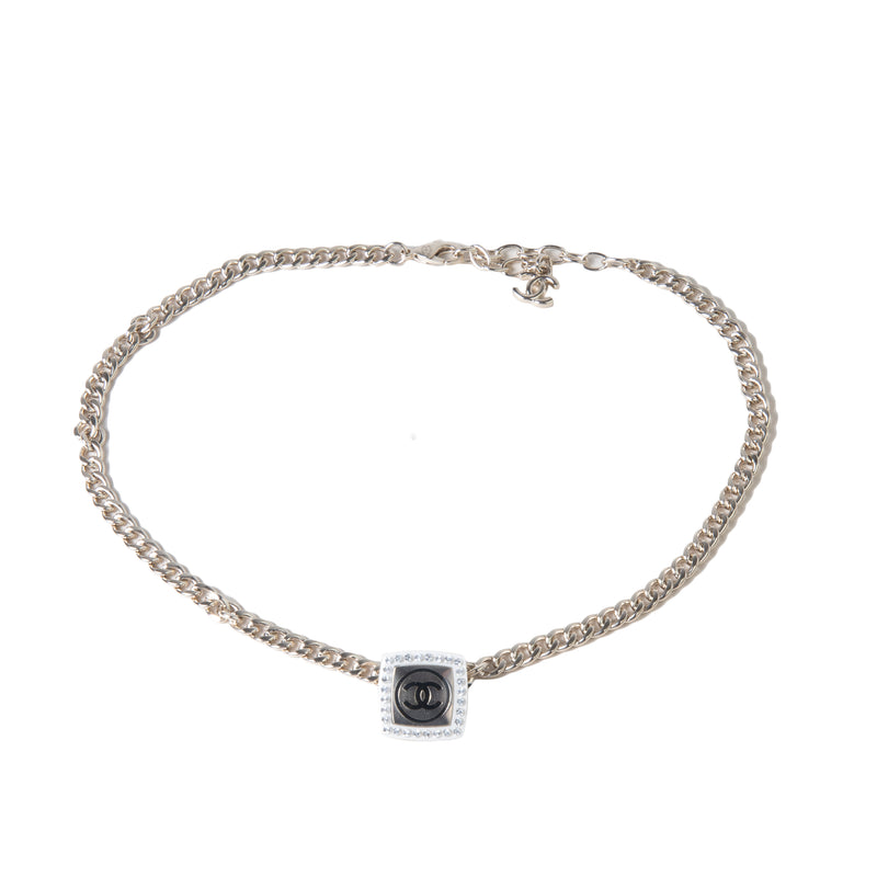 Chanel CC Square Necklace Gold White Black Crystal