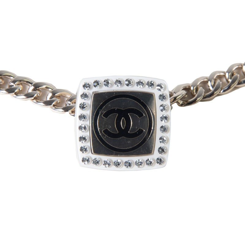 Chanel CC Square Necklace Gold White Black Crystal - NOBLEMARS