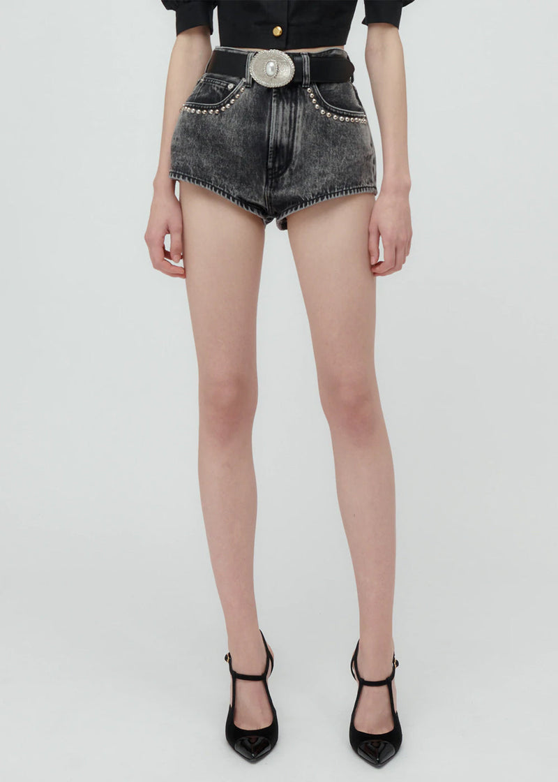 Alessandra Rich Grey High-Waisted Denim Shorts