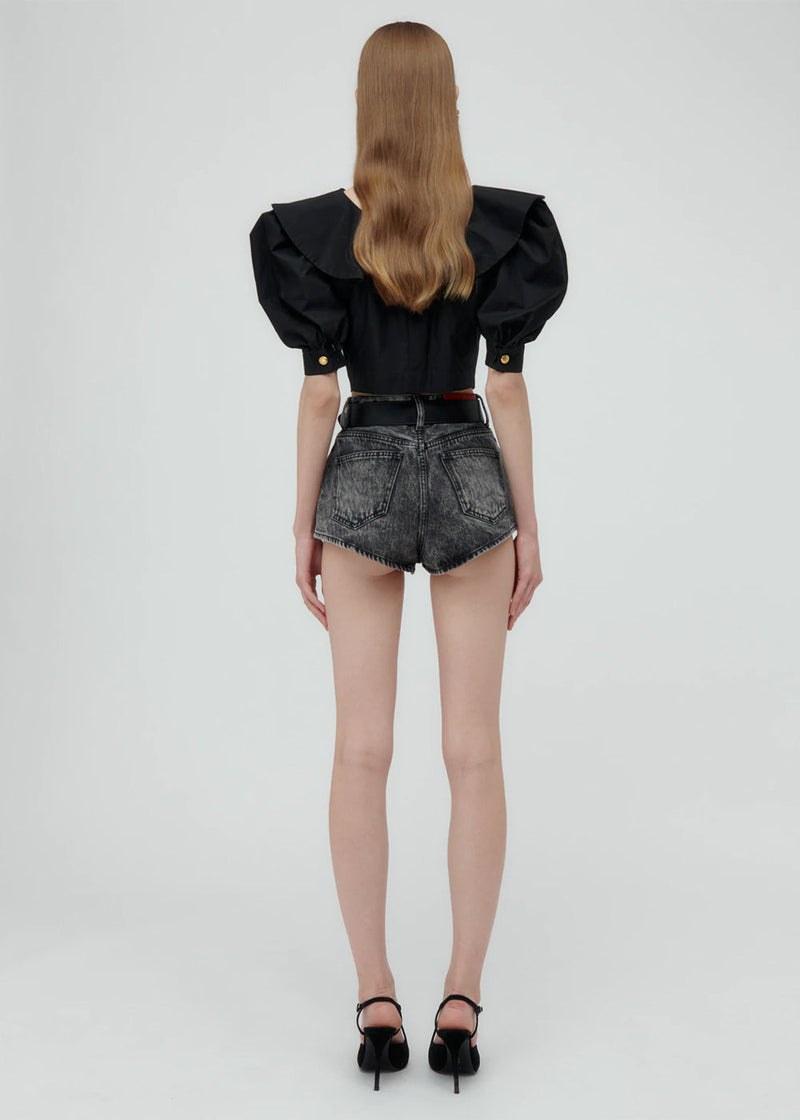 Alessandra Rich Grey High-Waisted Denim Shorts
