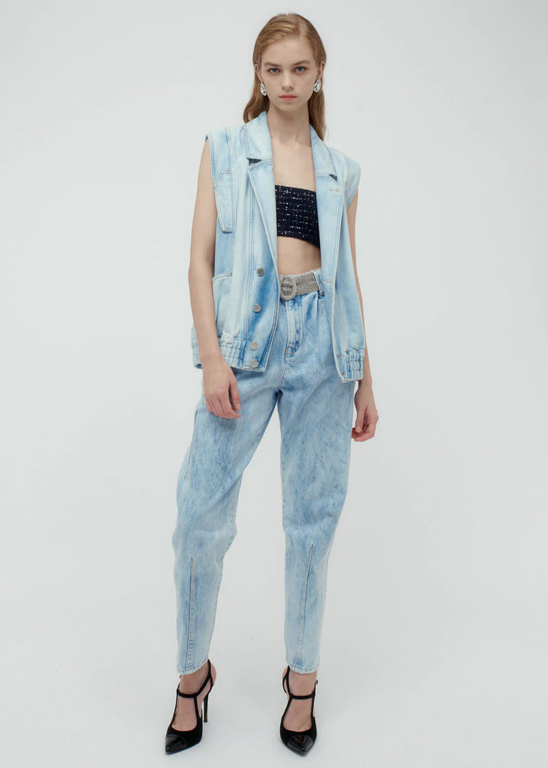 Alessandra Rich Acid Blue Oversized Denim Vest