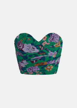 Alessandra Rich Green Flower Print Silk Top - NOBLEMARS