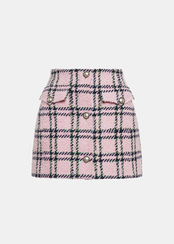 Alessandra Rich Pink Tartan Sequin Tweed Skirt - NOBLEMARS