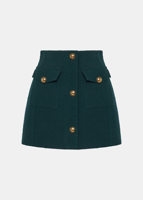 Alessandra Rich Green Tweed Boucle Mini Skirt - NOBLEMARS