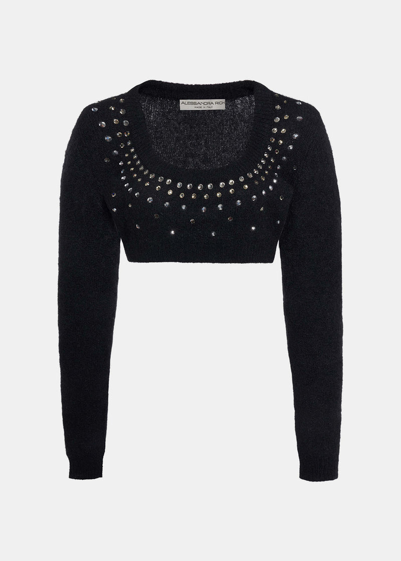 Alessandra Rich Black Mohair Cropped Sweater - NOBLEMARS