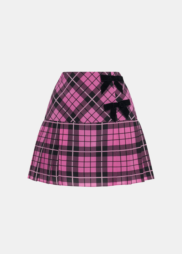 Alessandra Rich Pink Tartan Print Silk Skirt